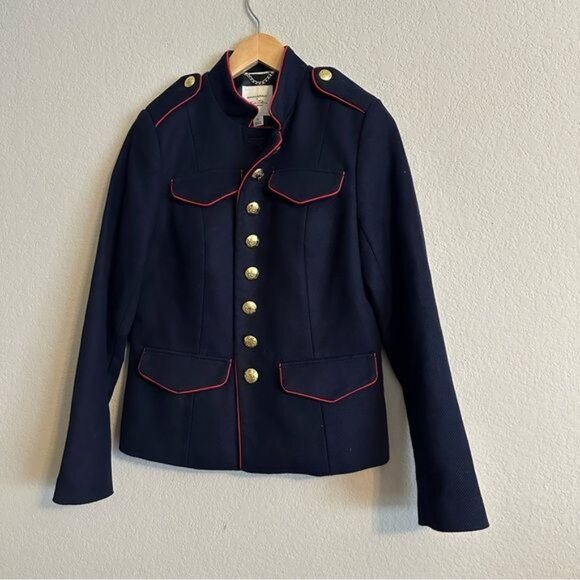 Olivia Palermo Banana Republic Belted Military Navy Blue Red Jacket Size Small - Picture 2 of 9